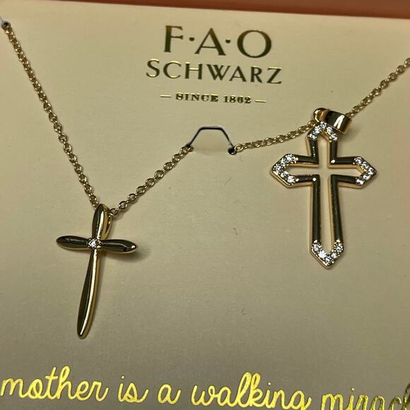 FAO Schwartz set of two necklaces gold tone daughter mother cross pendant jewelr - Picture 5 of 15
